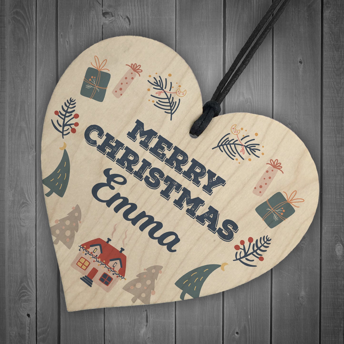 Merry Christmas Personalised Wooden Heart Bauble Gift For Friend