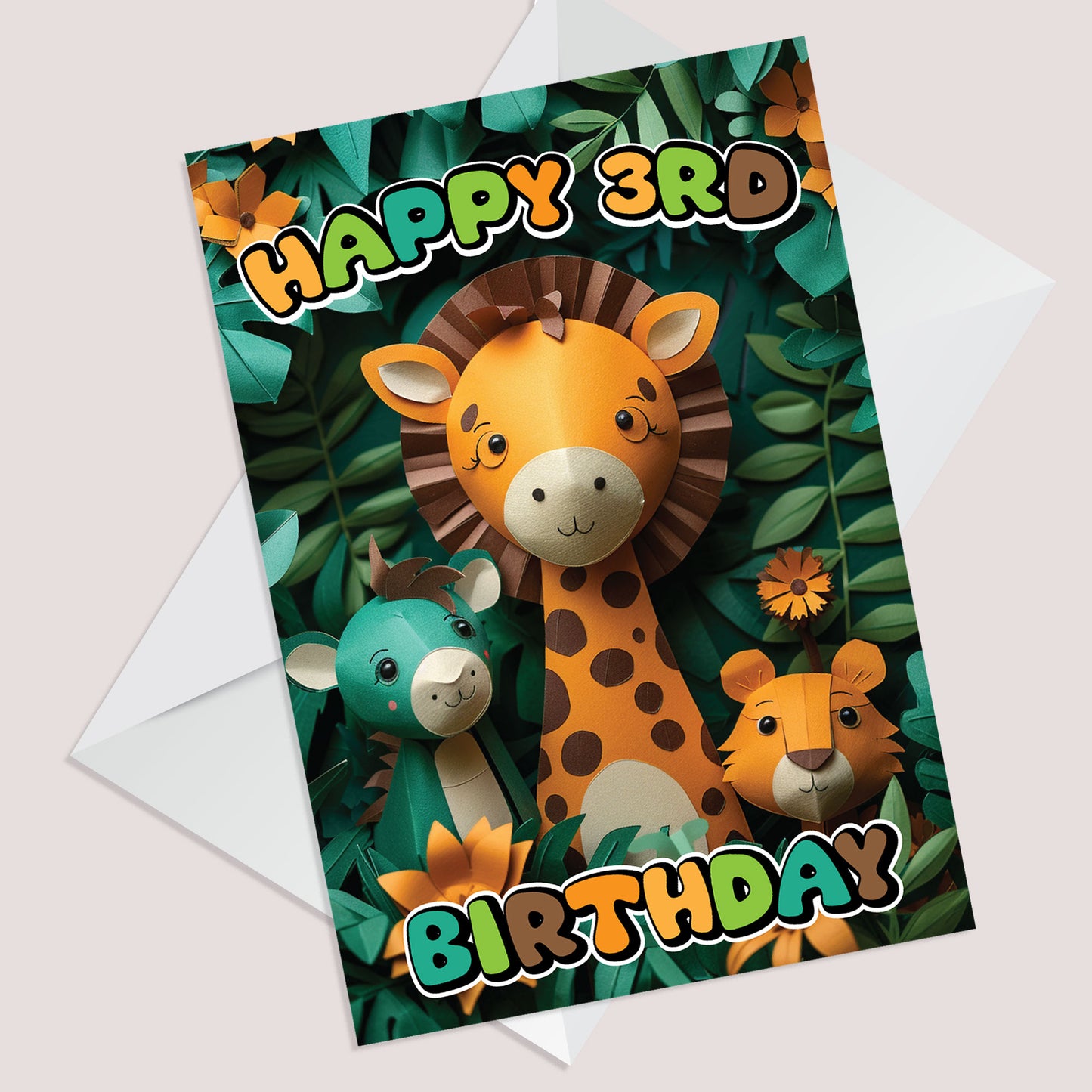 3rd Birthday Card for Boys Girl Jungle Animals Birthday Card