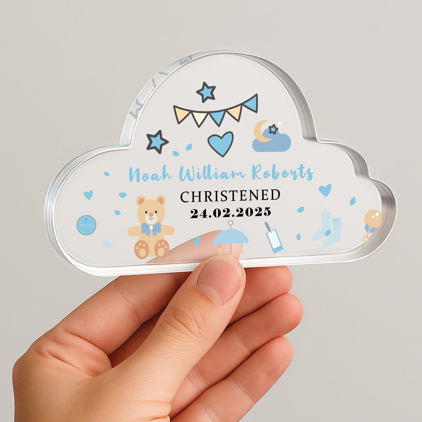Personalised Baby Boy Christening Gift, Cloud Baby Plaque