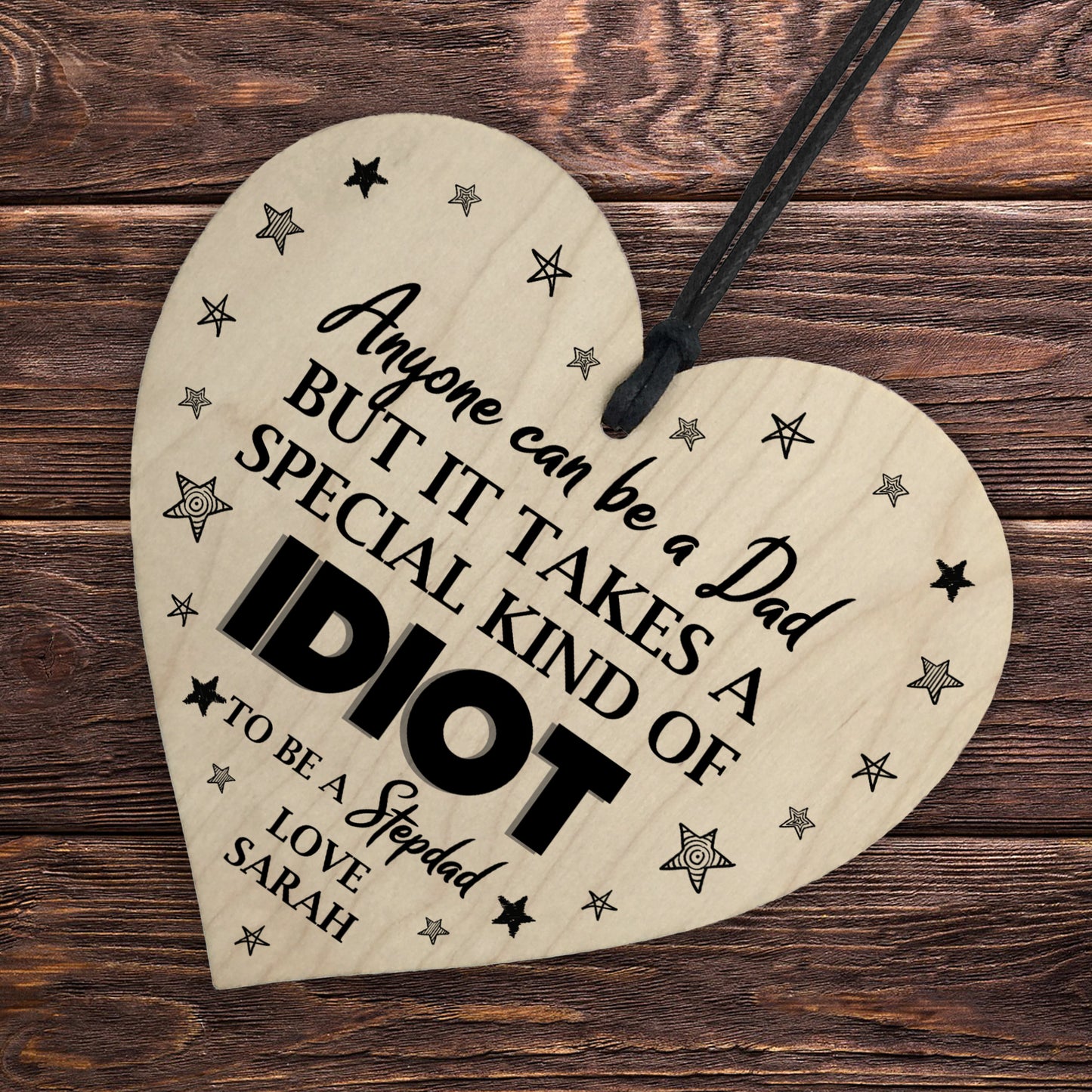 Personalised Step Dad Wooden Heart Joke Gift For Birthday