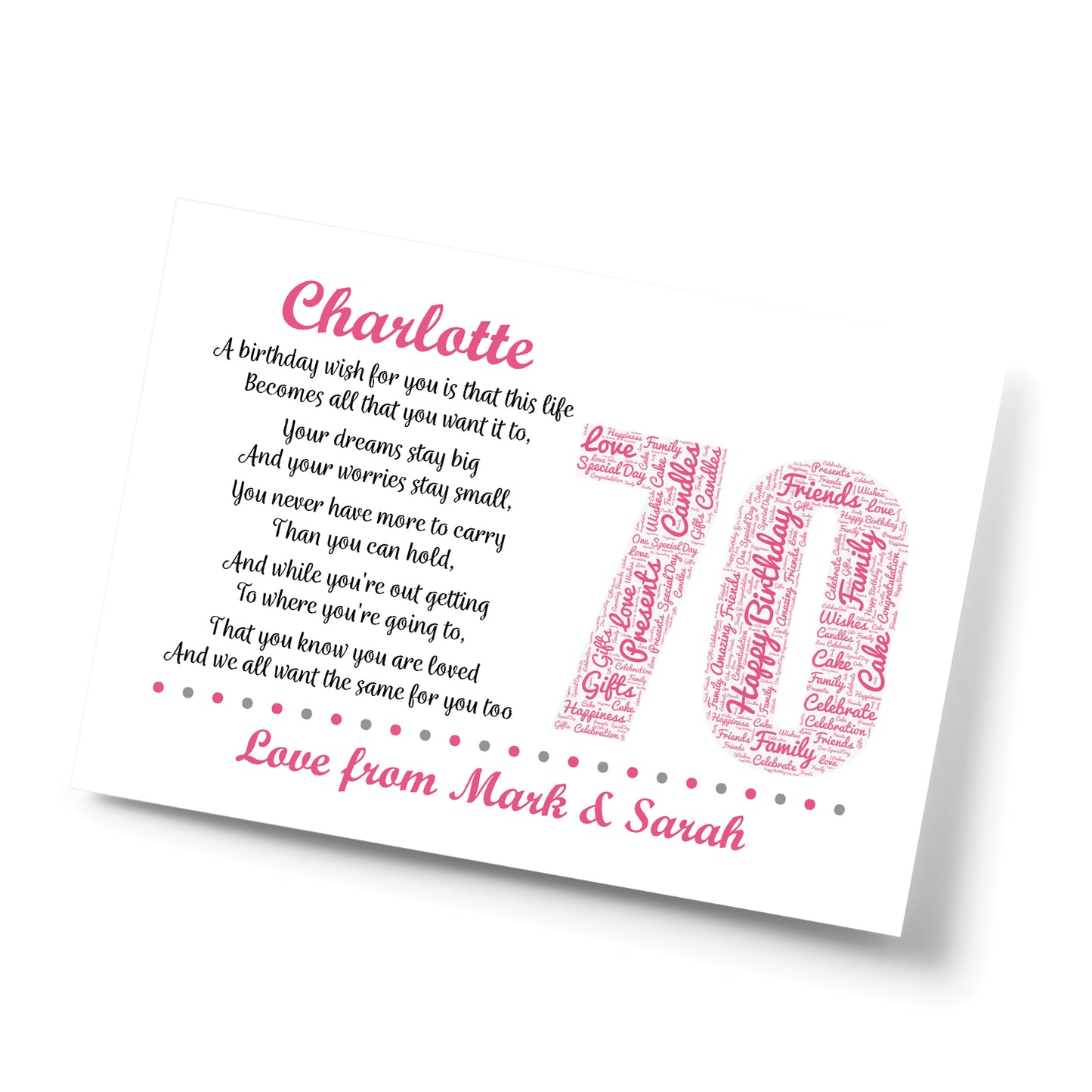 Personalised 70th Birthday Gifts for Her Women Mum Nan A4 Print