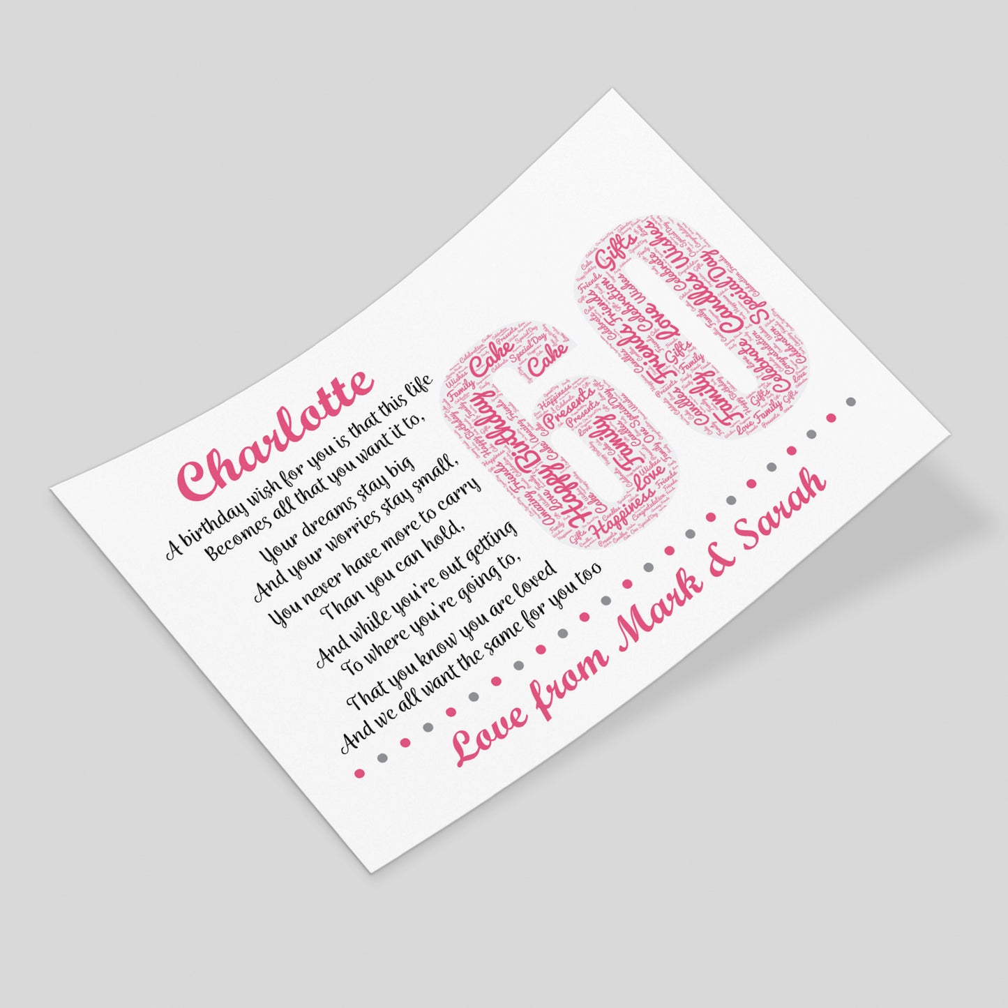 Personalised 60th Birthday Gifts for Her Women Wife Mum Nan