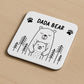 Dada Bear Coaster Gift For Dad From Daughter Son Birthday Father