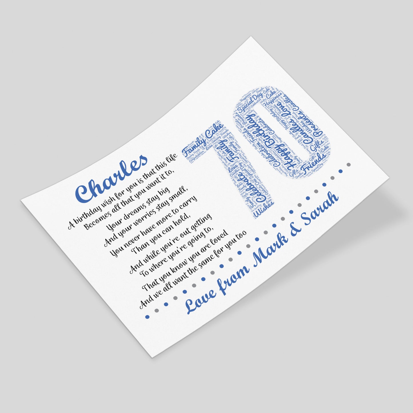 Personalised 70th Birthday Gifts for Him Men Husband Dad Grandad