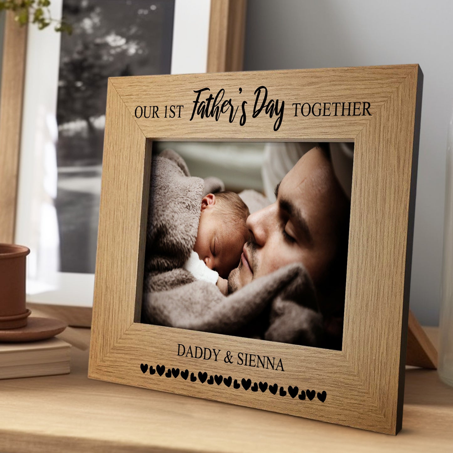 First 1st Fathers Day Personalised 7x5 Oak Frame Gift For Daddy