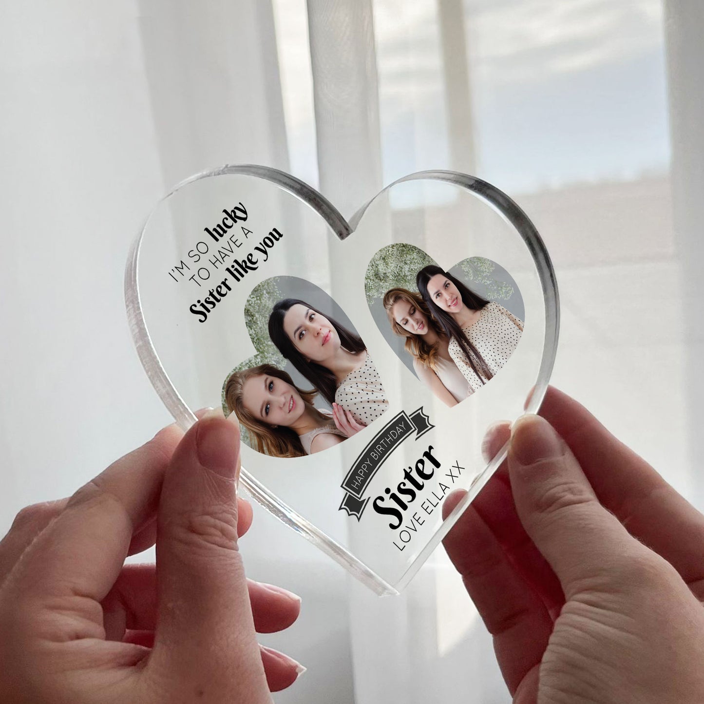 Gifts for SISTER Birthday Personalised Acrylic Heart Plaque