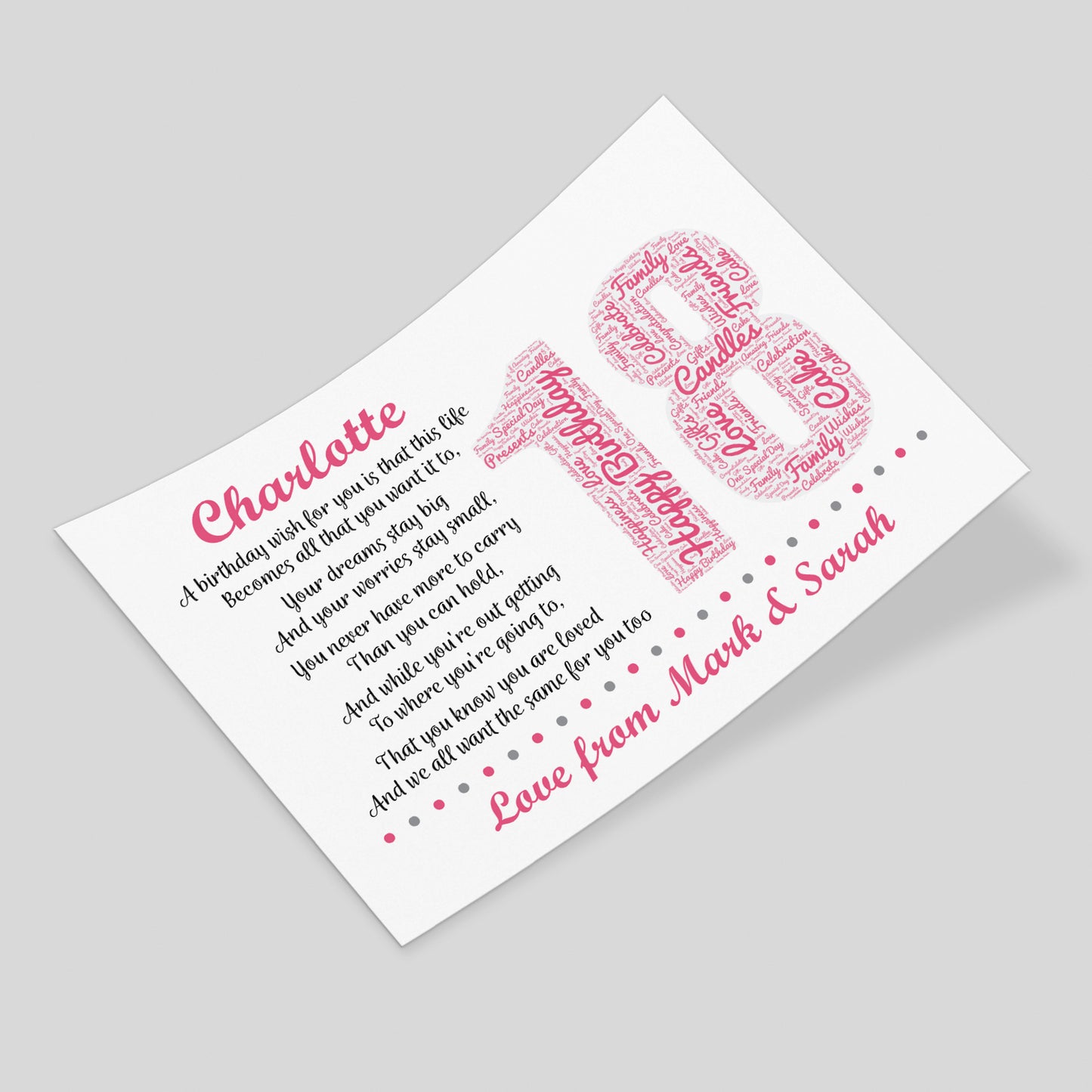 Personalised 18th Birthday Gift for Girls Daughter A3 Print