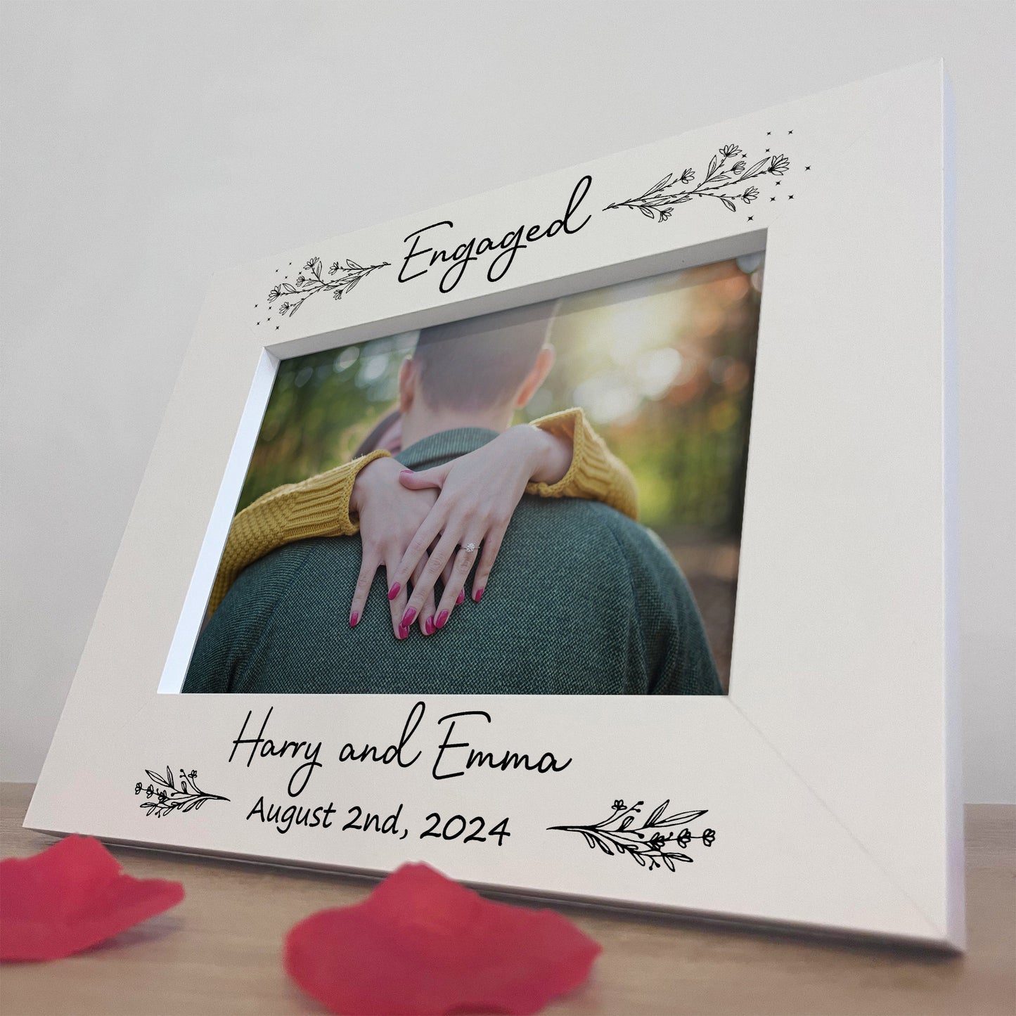 ENGAGEMENT Gift For Couple Oak Photo Frame ENGAGED Couple Gifts