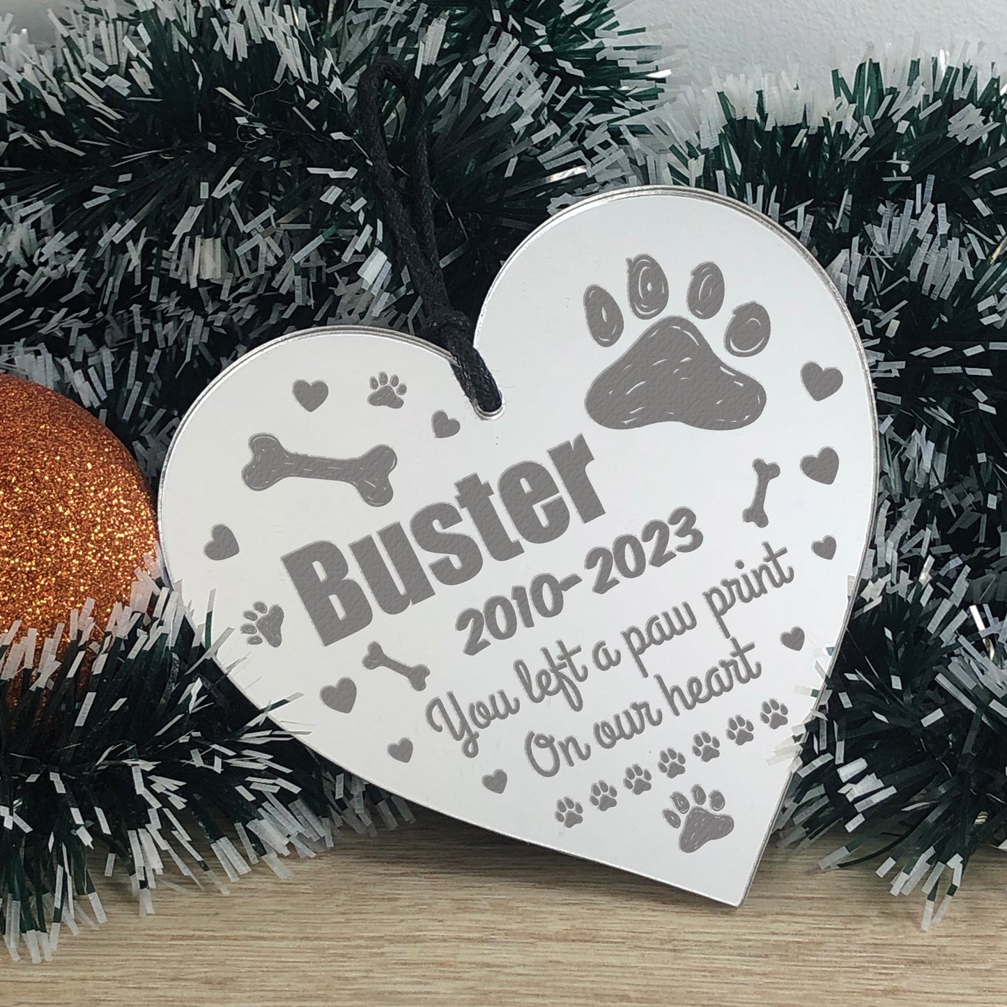 Personalised Pet Memorial Christmas Tree Bauble Decoration Heart