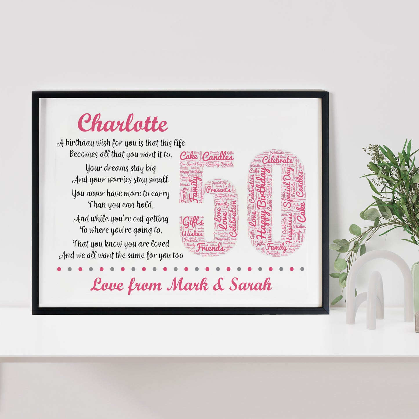Personalised 50th Birthday Gift for Her Wife Mum A3 Framed Print