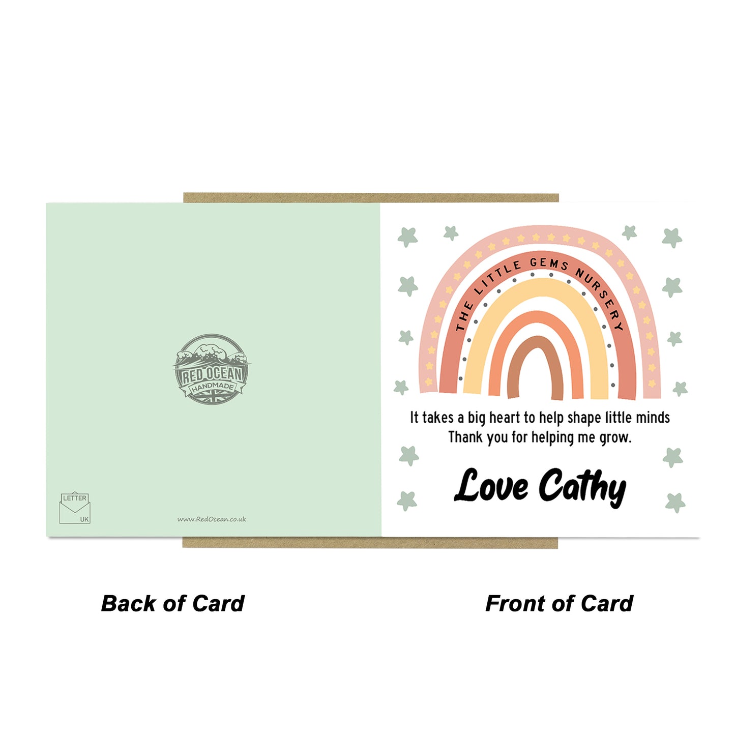 Personalised Cute Teacher Card With Kraft Envelope Rainbow