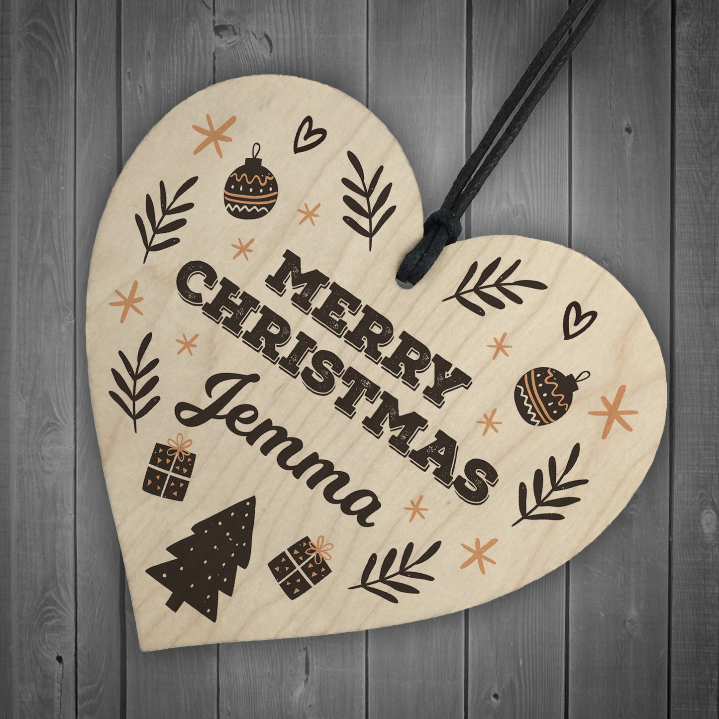 Personalised Merry Christmas Wood Heart Gift For Friends Family
