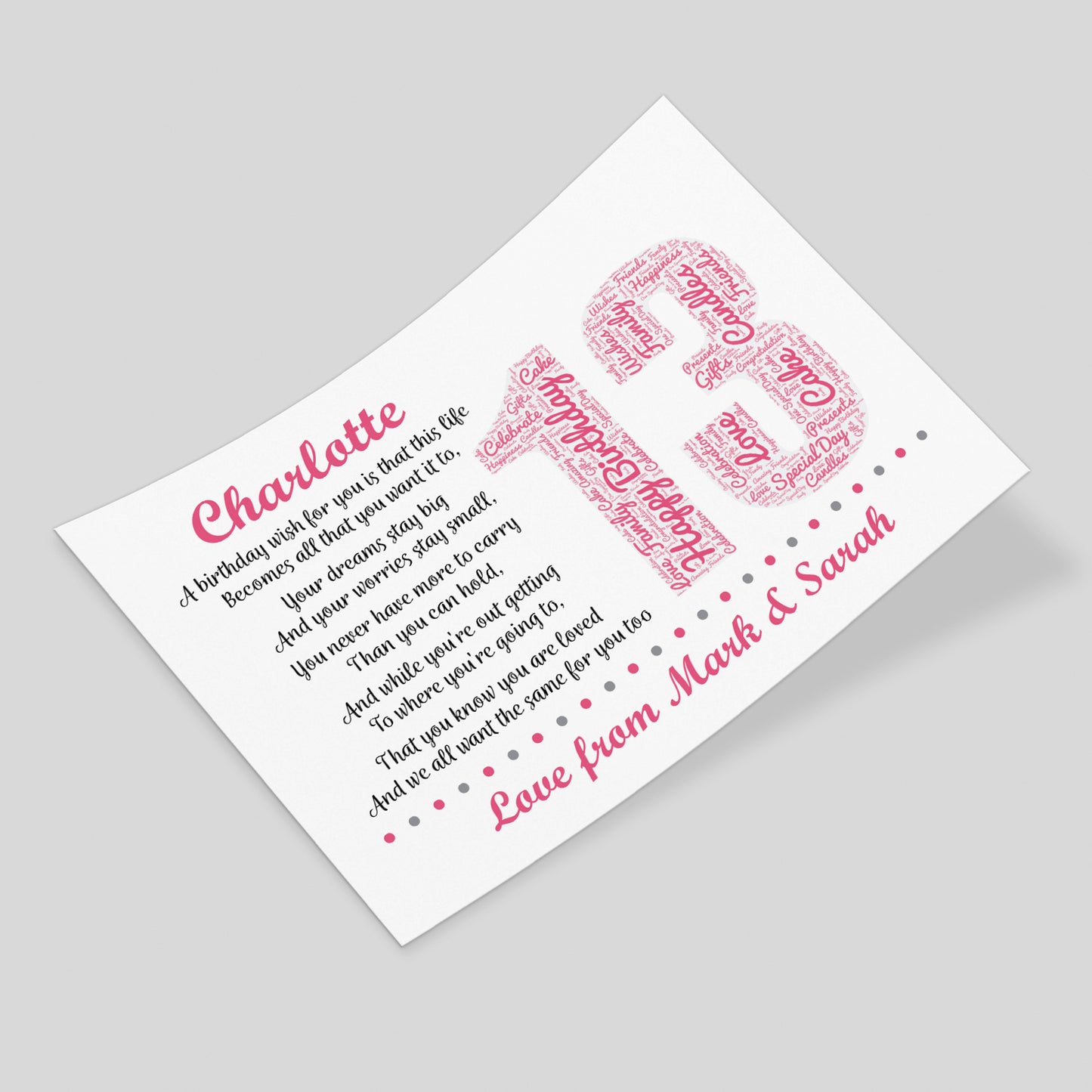 Personalised 13th Birthday Gifts for Her Women Daughter A3 Print