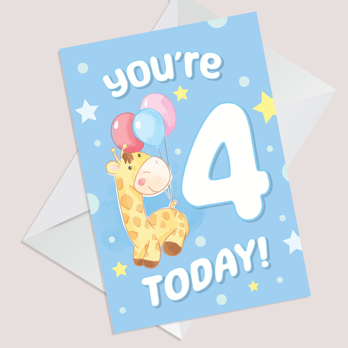 4th Birthday Age 4 Children's Kids Baby Giraffe Greetings Card
