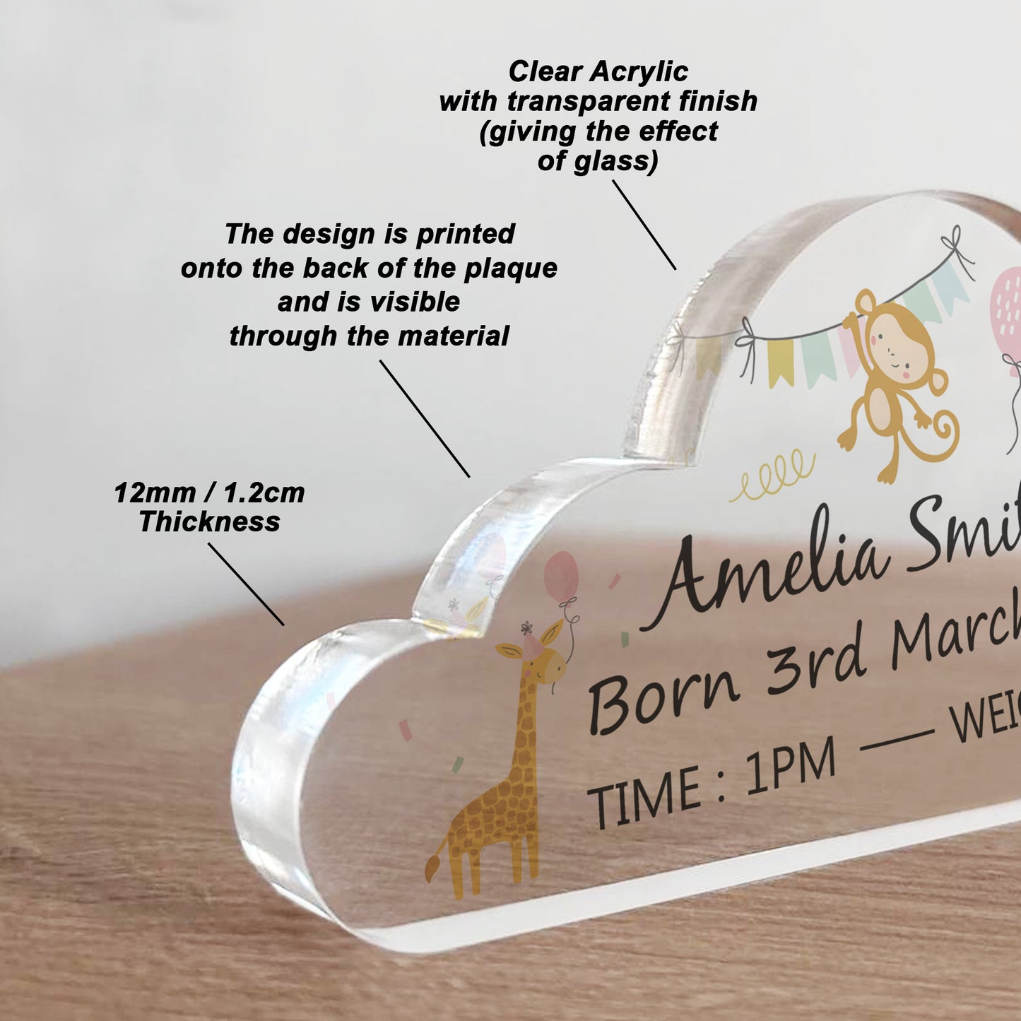 Personalised Baby Gift Standing Acrylic Plaque Birth Details