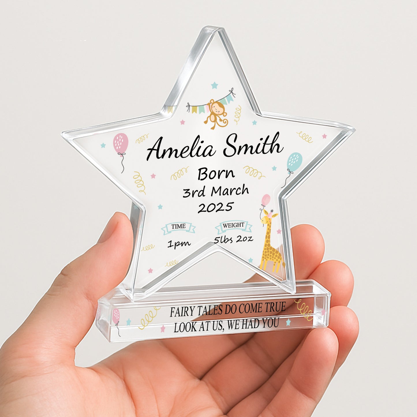 New Baby Personalised Gift Birth Details Gift Acrylic Star