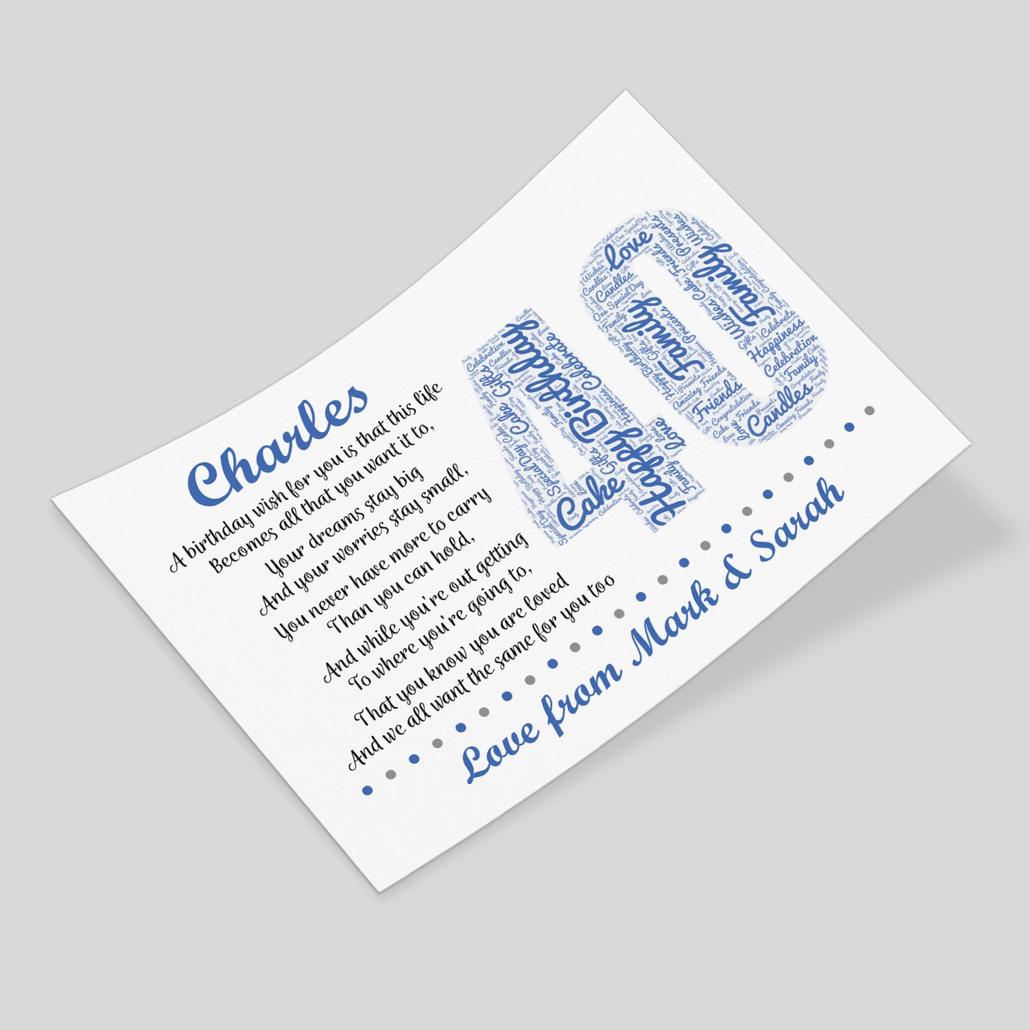 Personalised 40th Birthday Gifts for Him Husband Dad A3 Print