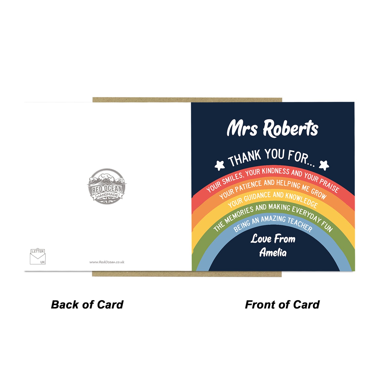 Personalised Amazing Teacher Card With Kraft Envelope Thank You