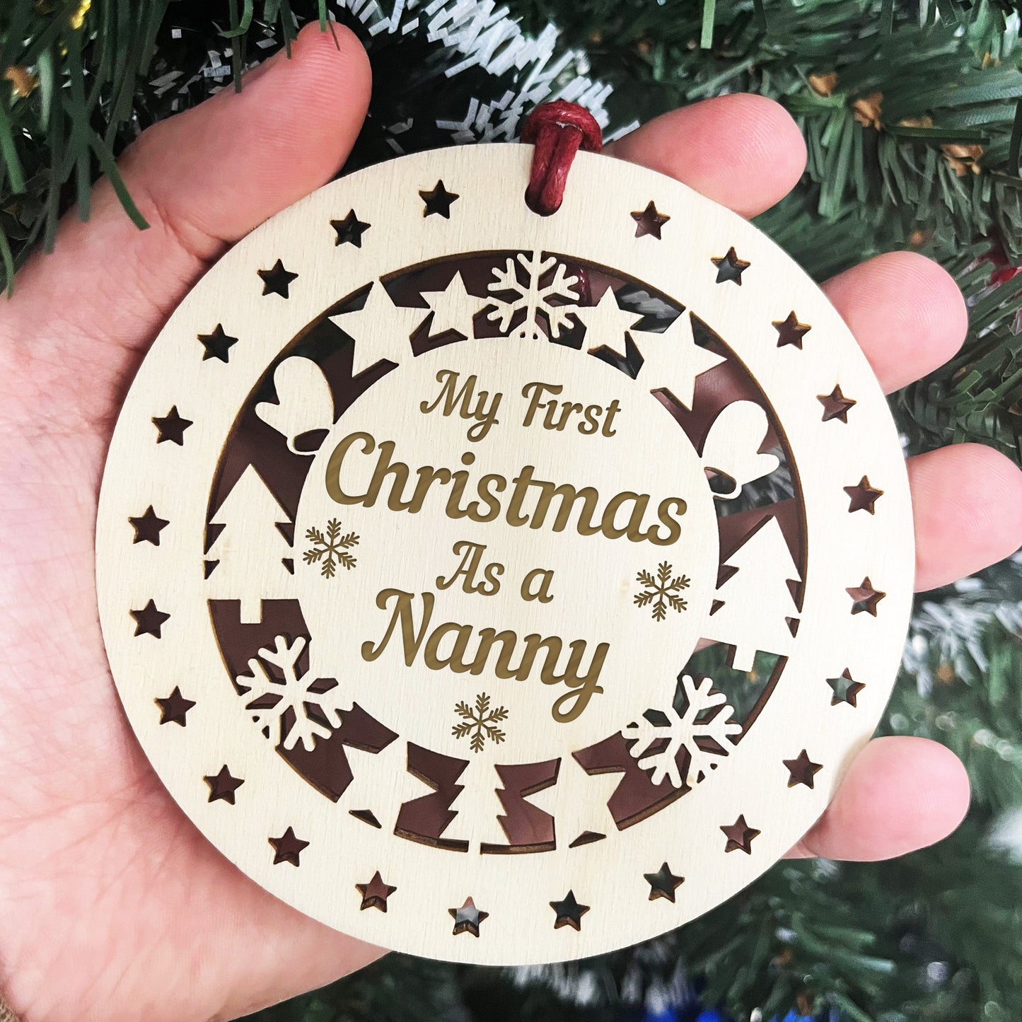 My First Christmas As A Nanny Wooden Hanging Bauble DecorationTh