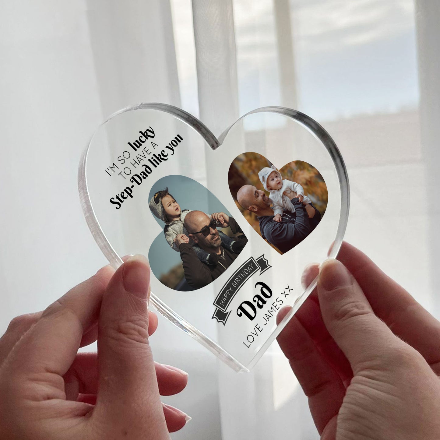 Gifts for Step Dad Birthday Personalised Acrylic Heart Plaque