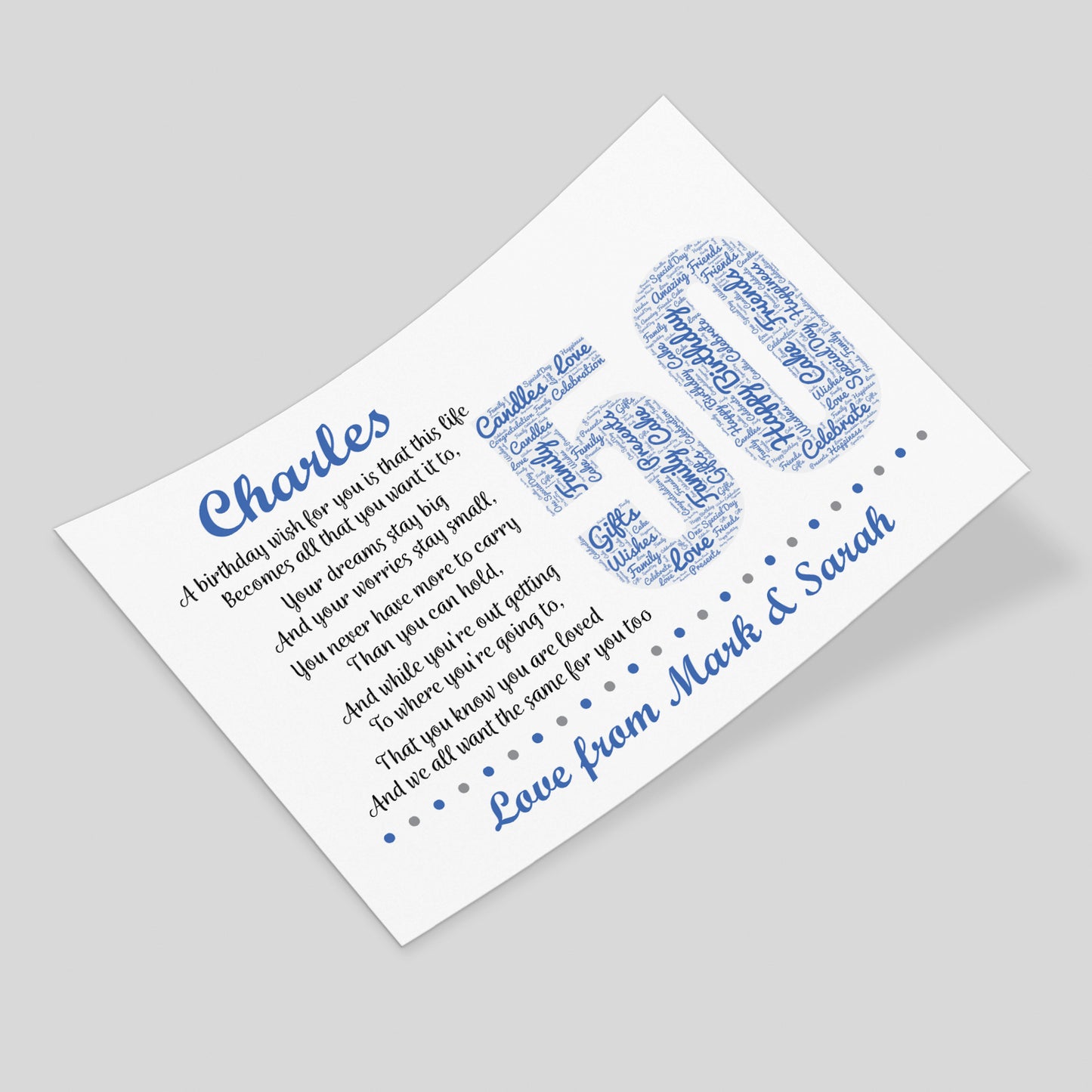 Personalised 50th Birthday Gift for Him Men Husband Dad A3 Print