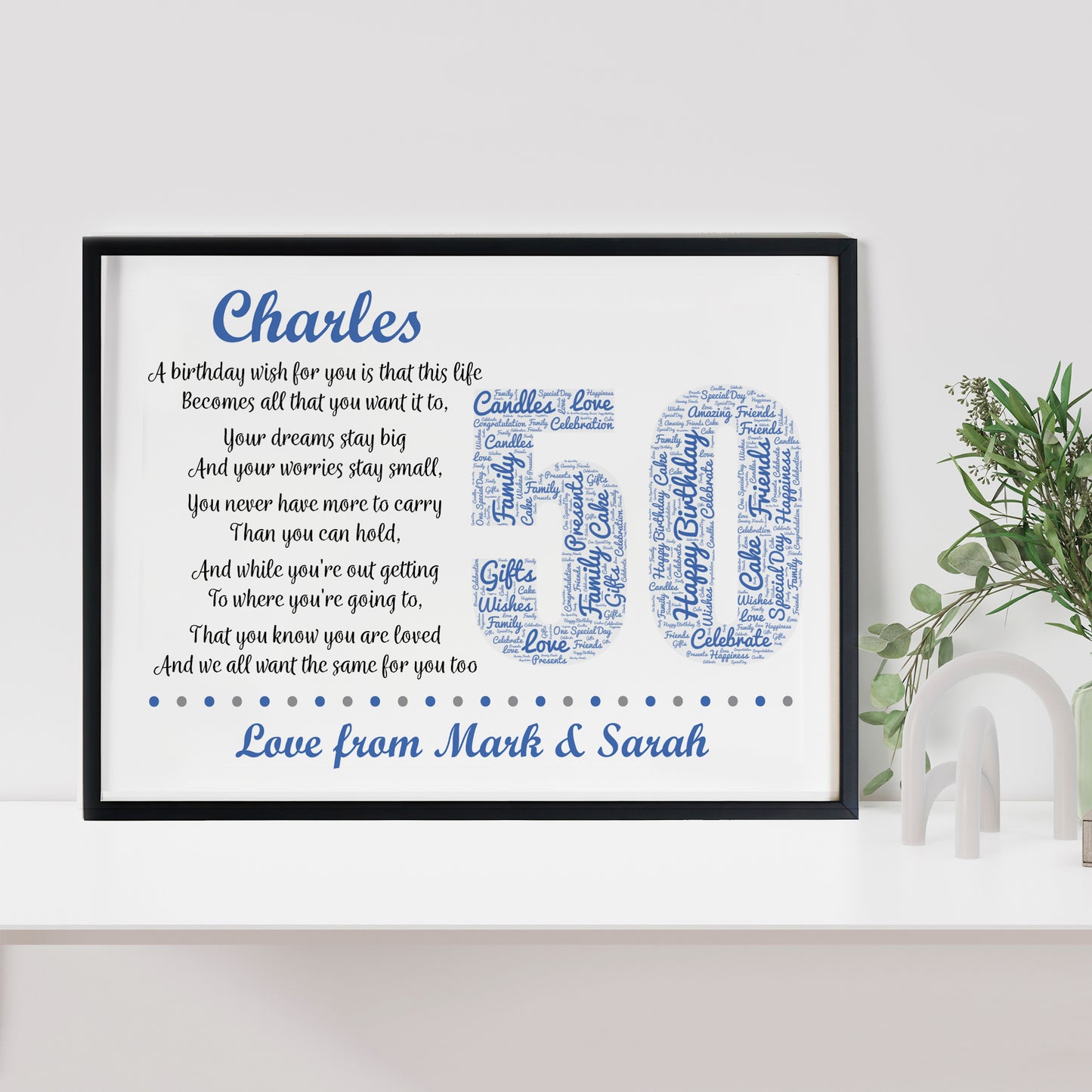 Personalised 50th Birthday Gifts for Him Husband Dad A3 Framed