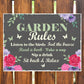 GARDEN RULES Sign Garden Shed Sign Garden Sign For Outdoor Shed
