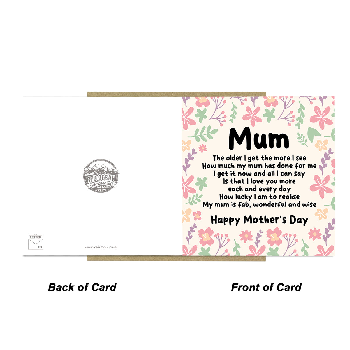 Happy Mothers Day Card, Floral Design, Poem Card For Mum