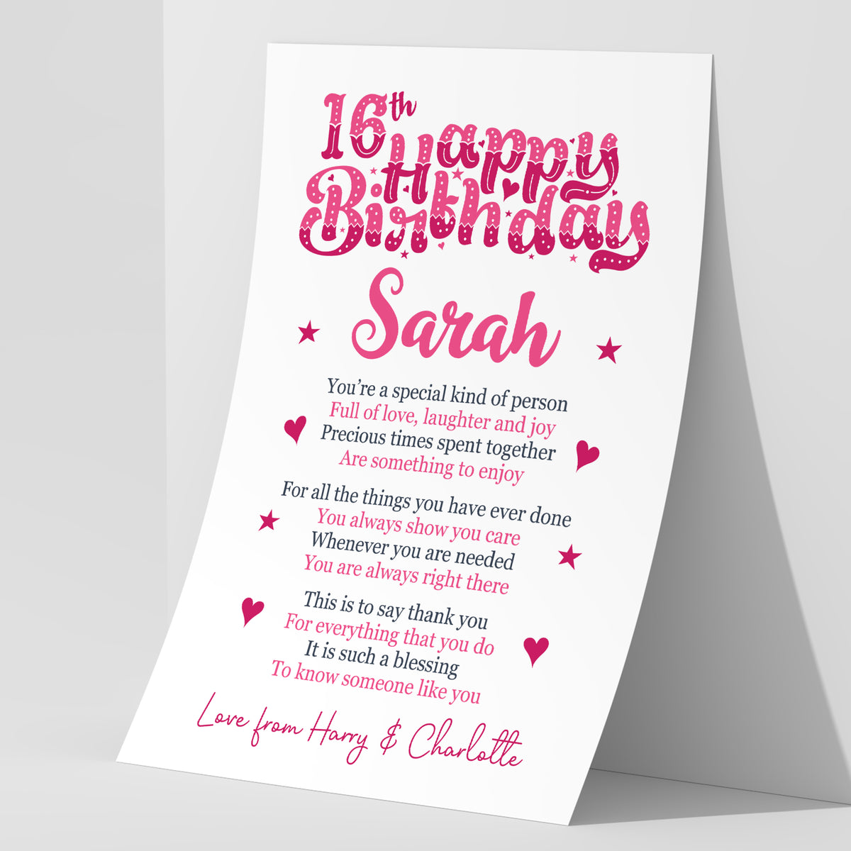 PERSONALISED 16th Birthday Gifts For Her Gift For Daughter A3