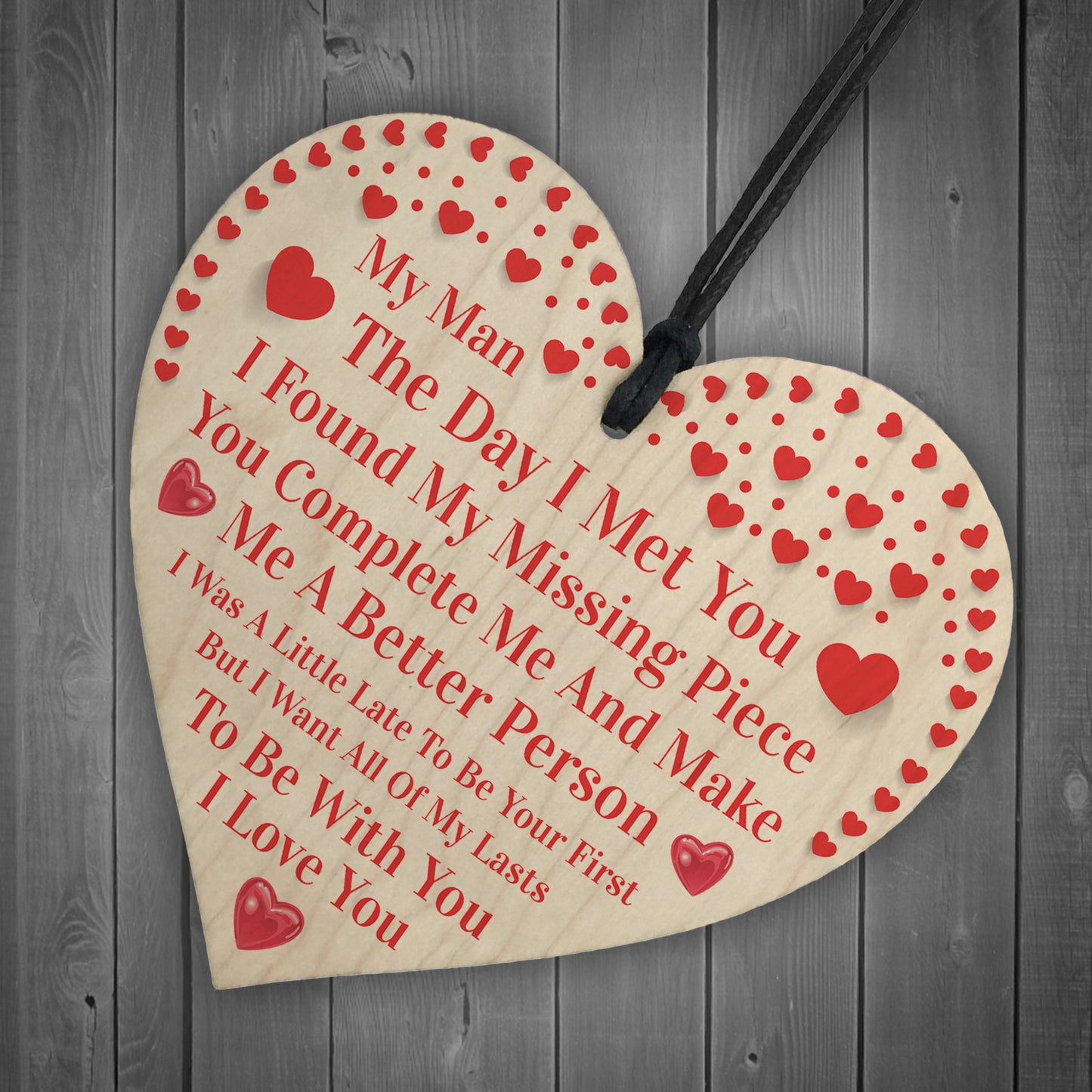 My Man Gift Wood Heart Couple Gift For Boyfriend Husband