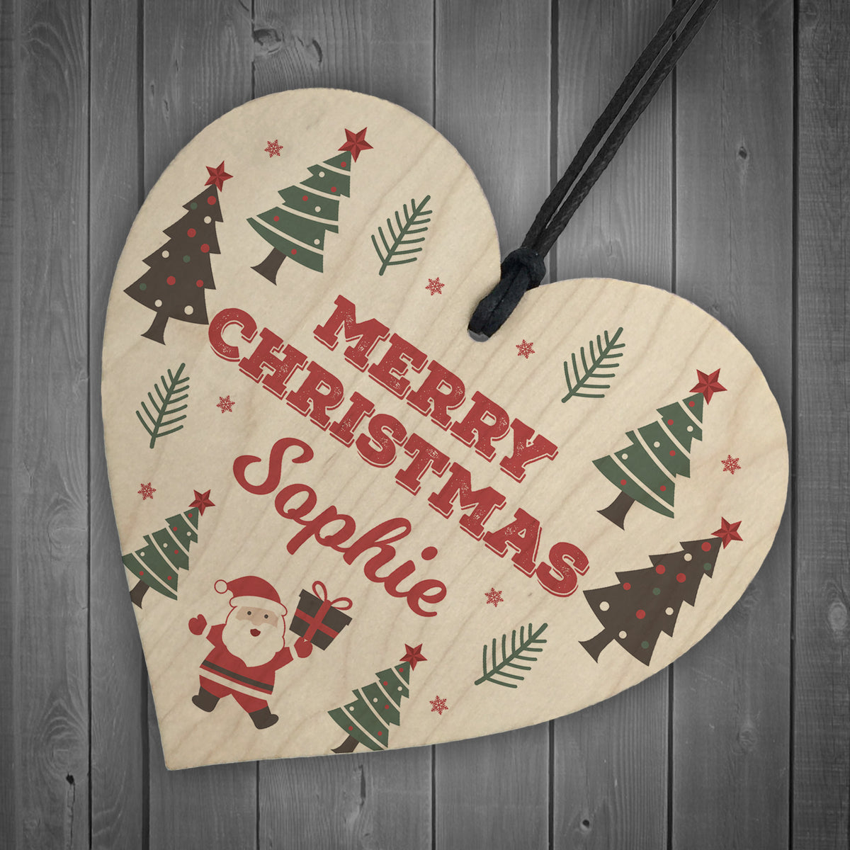 Merry Christmas Personalised Wooden Heart Tree Decorations