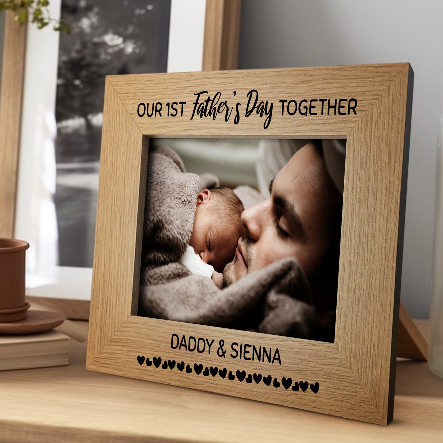 Personalised 1st Father's Day 7x5 Brown Wood Frame New Dad Gifts