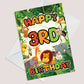 3rd Birthday Card for Boy Girl Jungle Safari Animals 3 Years