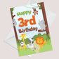 3rd Birthday Card for Boys Girls Third Birthday Jungle Cards