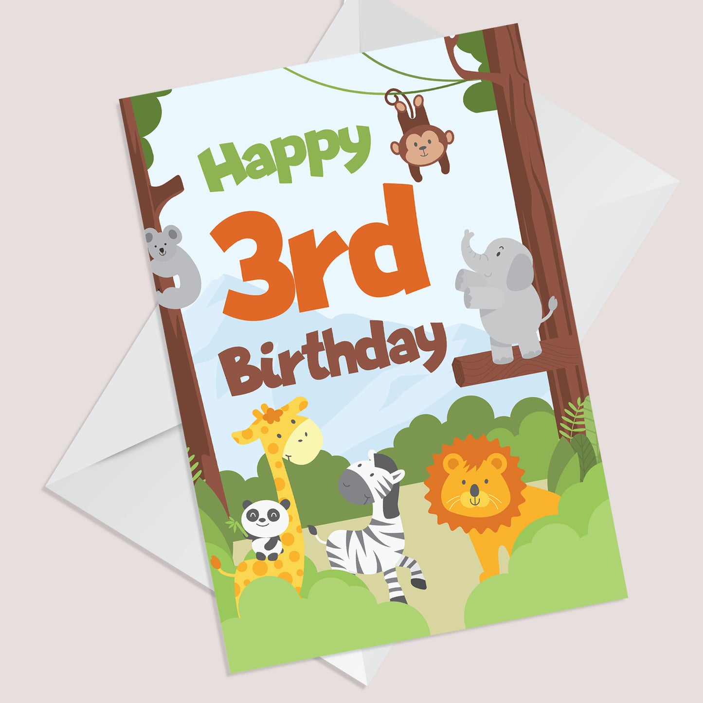 3rd Birthday Card for Boys Girls Third Birthday Jungle Cards