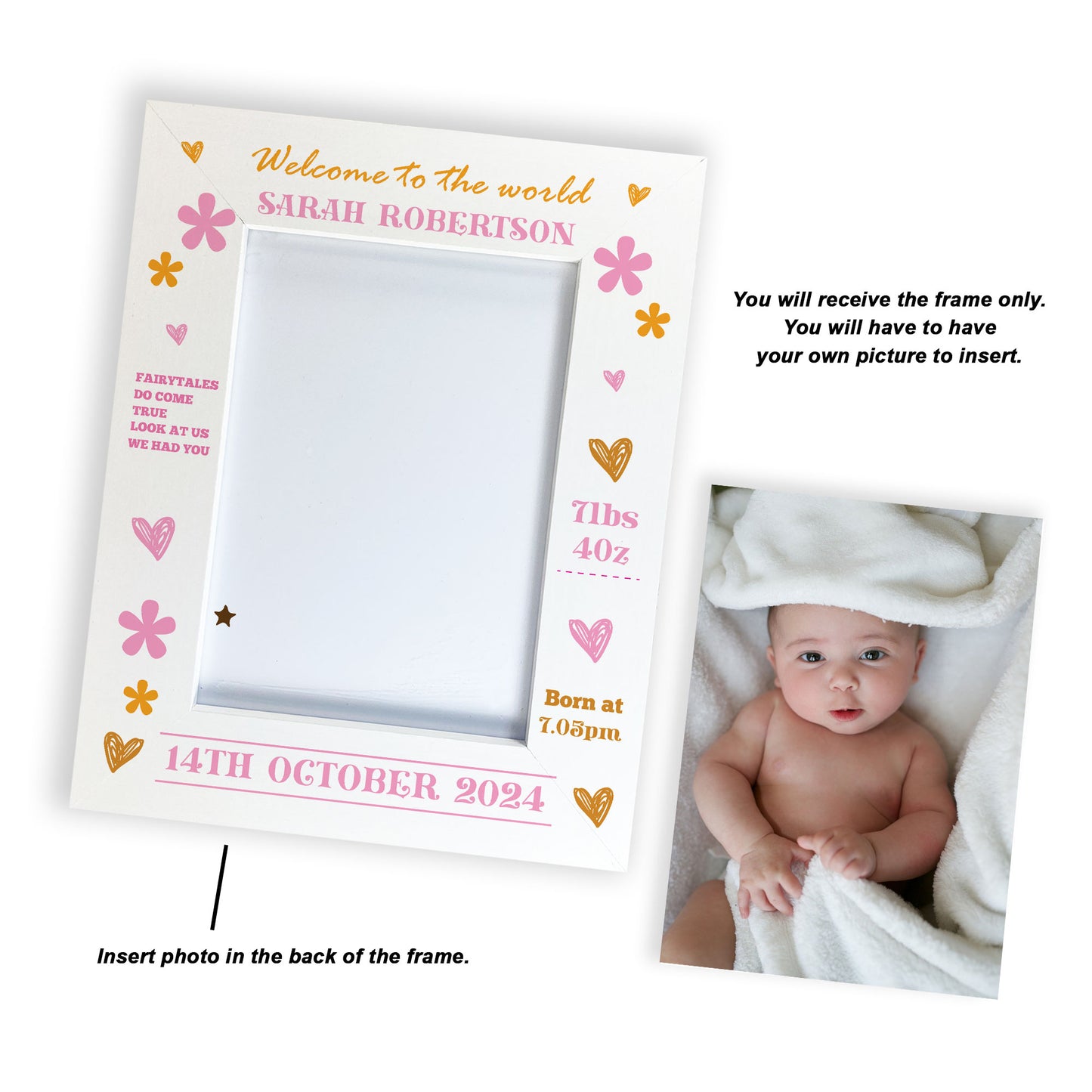 Personalised Baby Girl Photo Frame With Birth Details Welcome