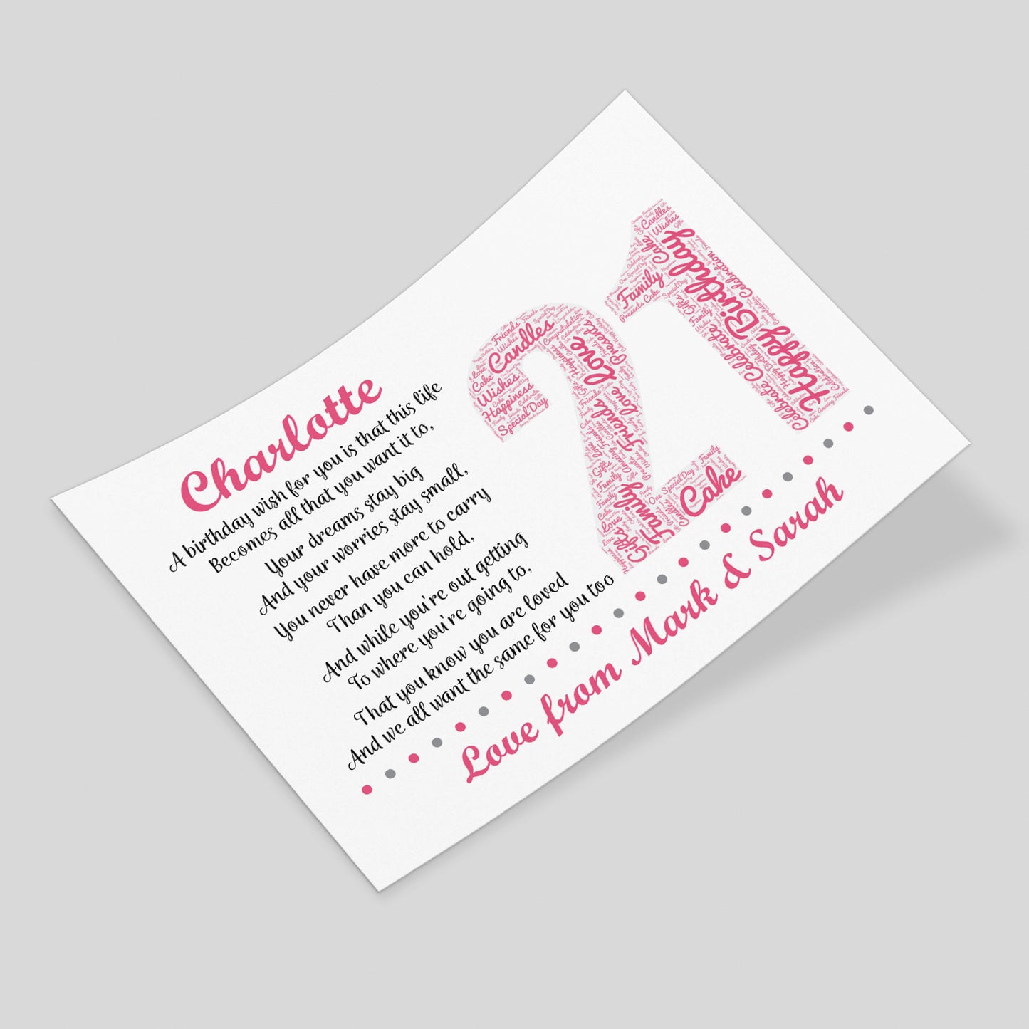 Personalised 21st Birthday Gifts for Her Girls Daughter A3 Print