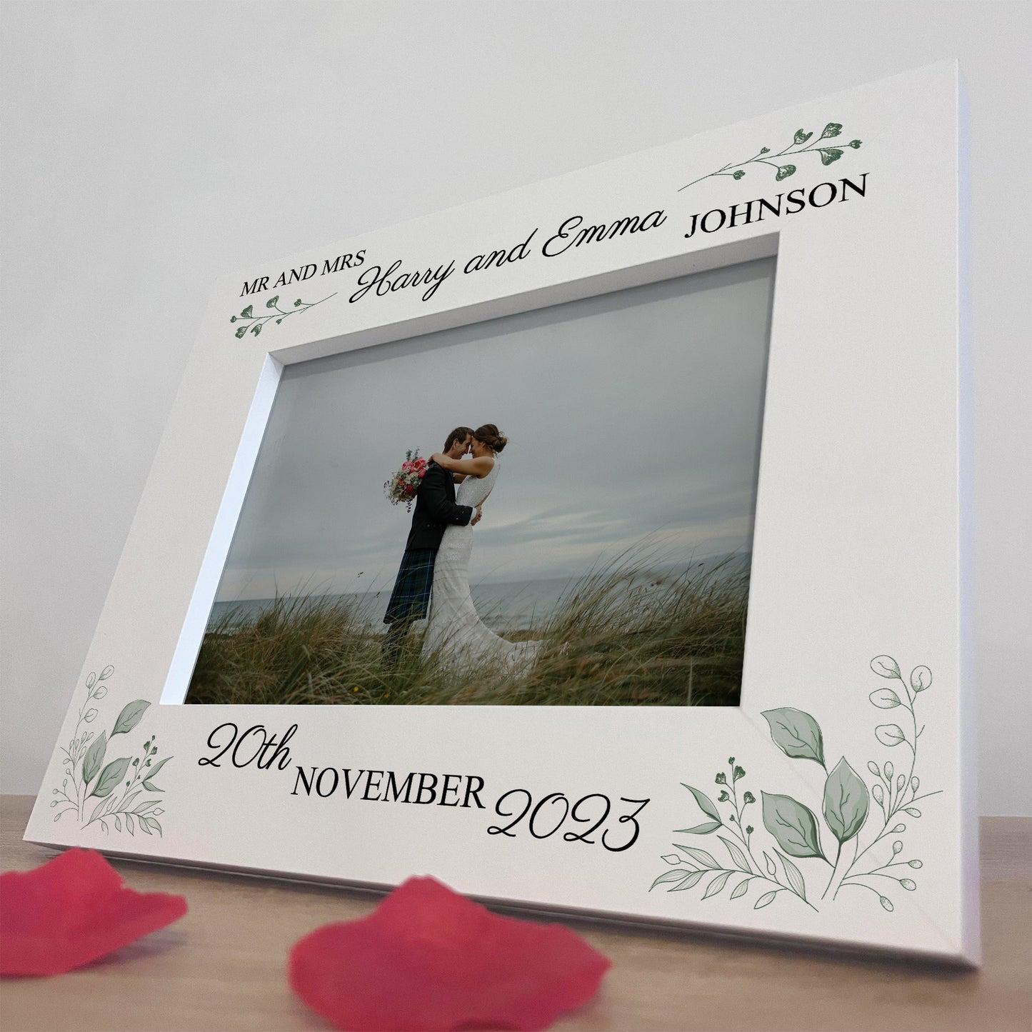 Personalised Wedding Gifts For Husband and Wife 7x5 White Wood