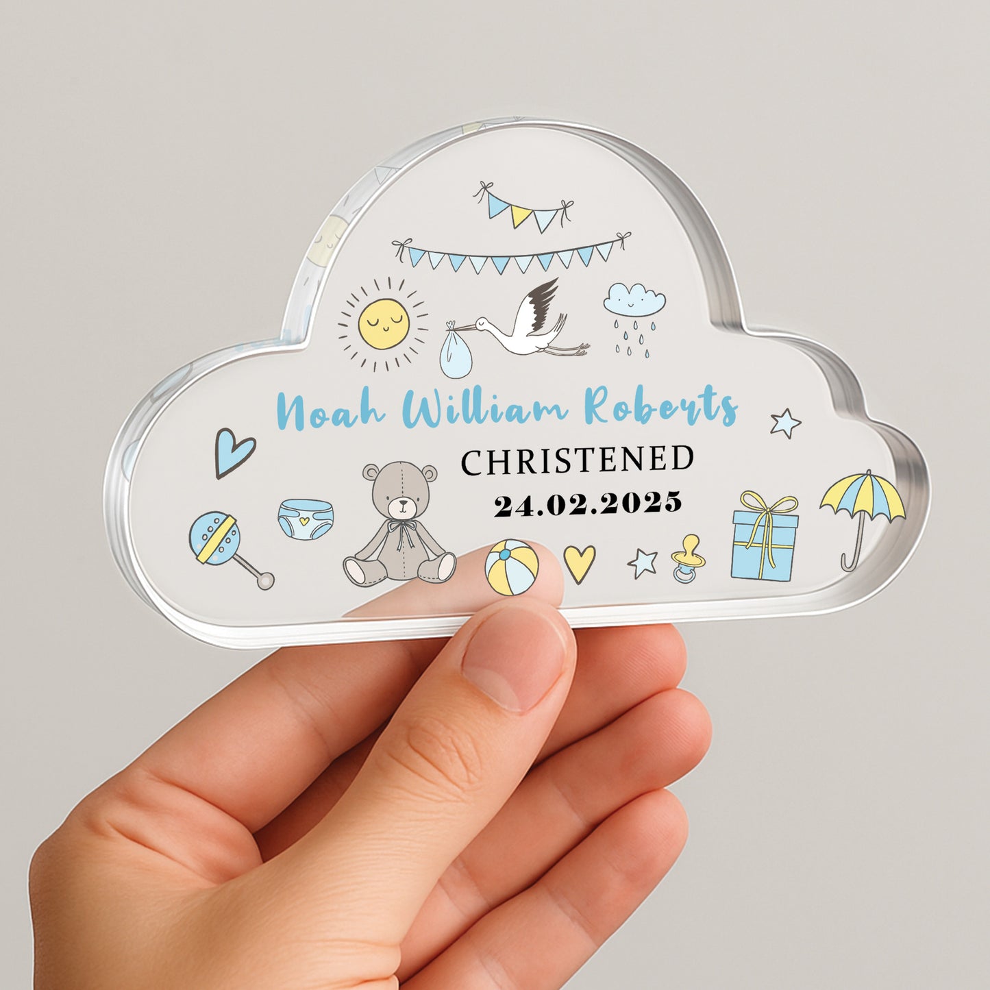 Personalised Christening Gift For Baby Boy, Cloud Baby Plaque