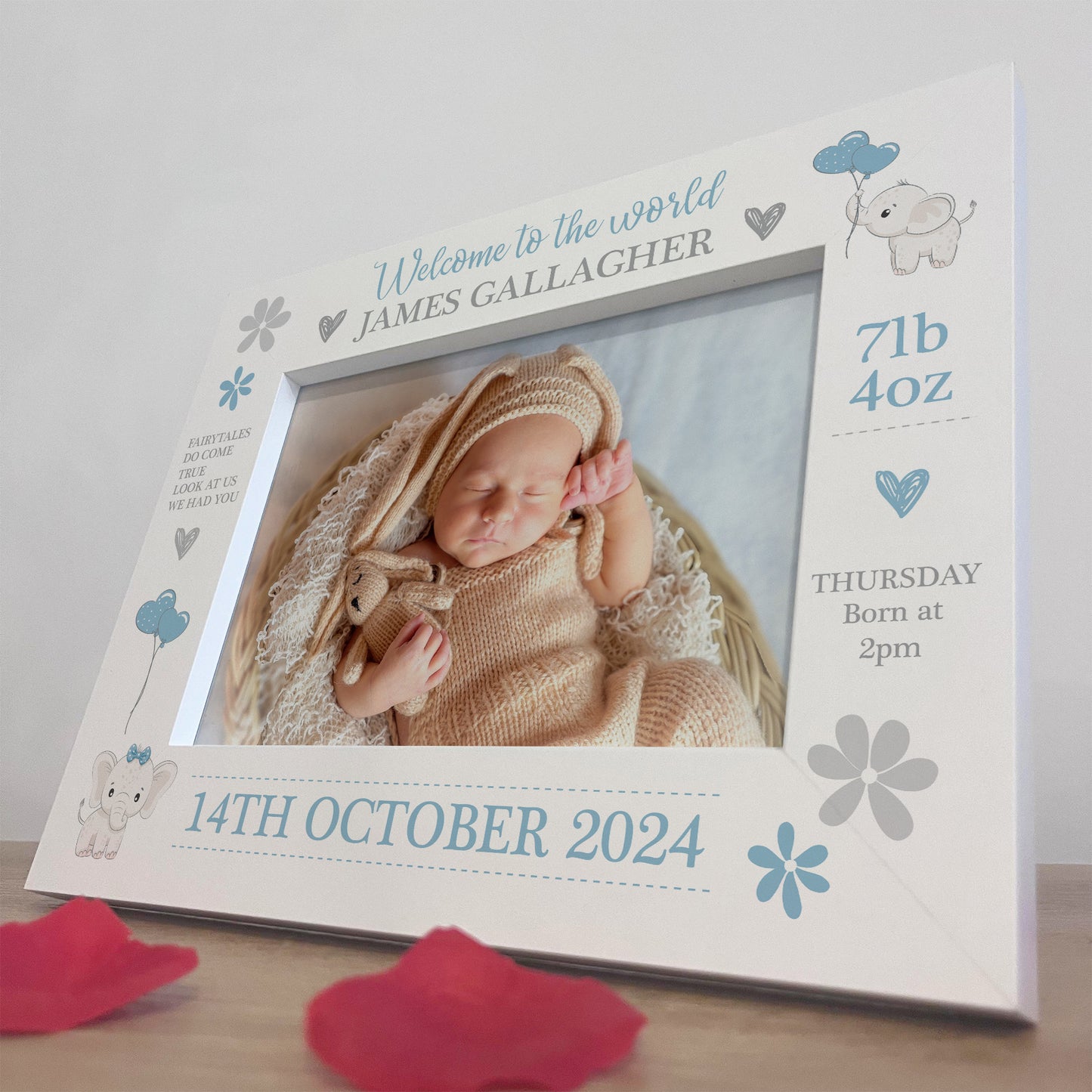 Personalised Newborn Baby 7x5 White Photo Frame Birth Details