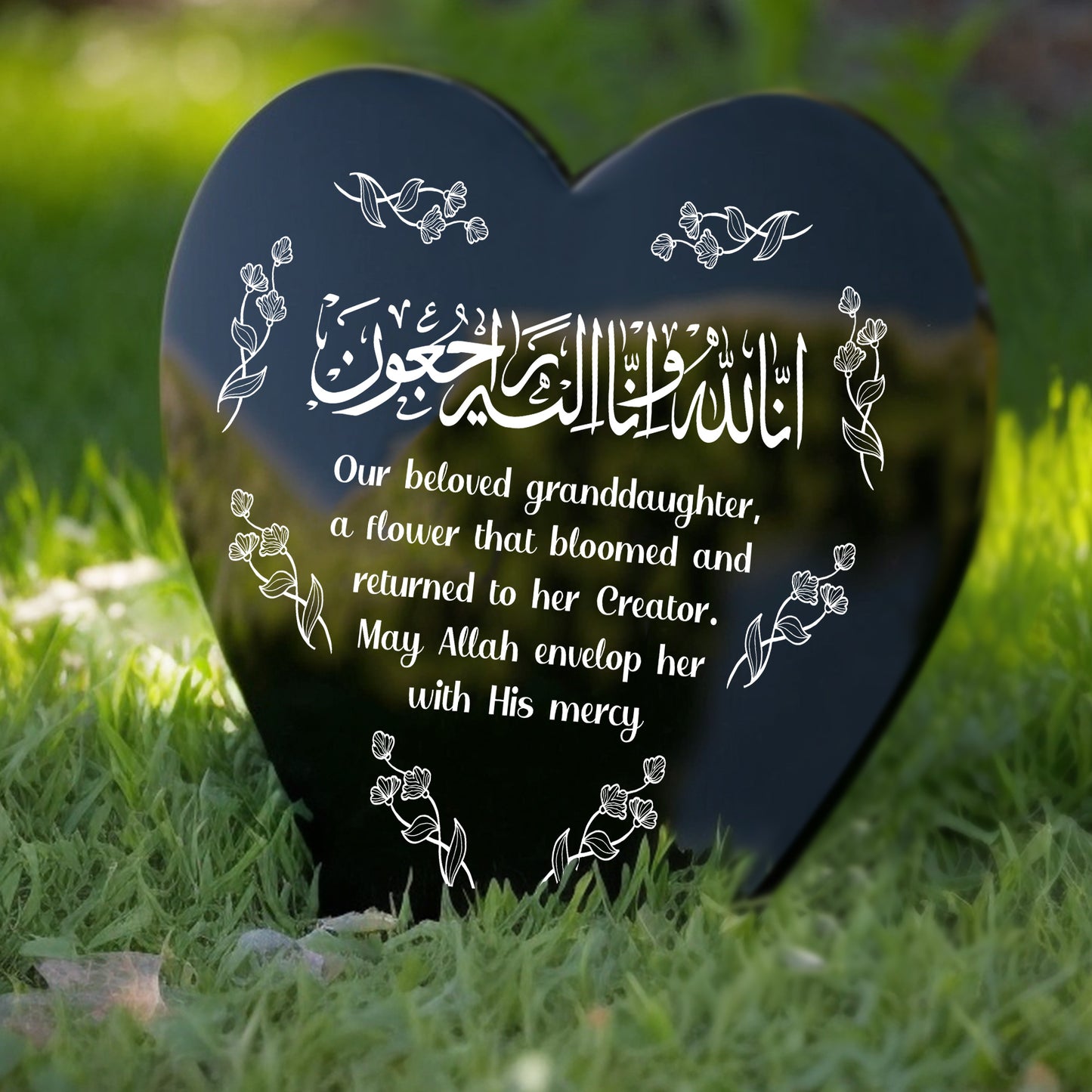 Muslim Islamic Memorial Plaque For Granddaughter Acrylic Heart