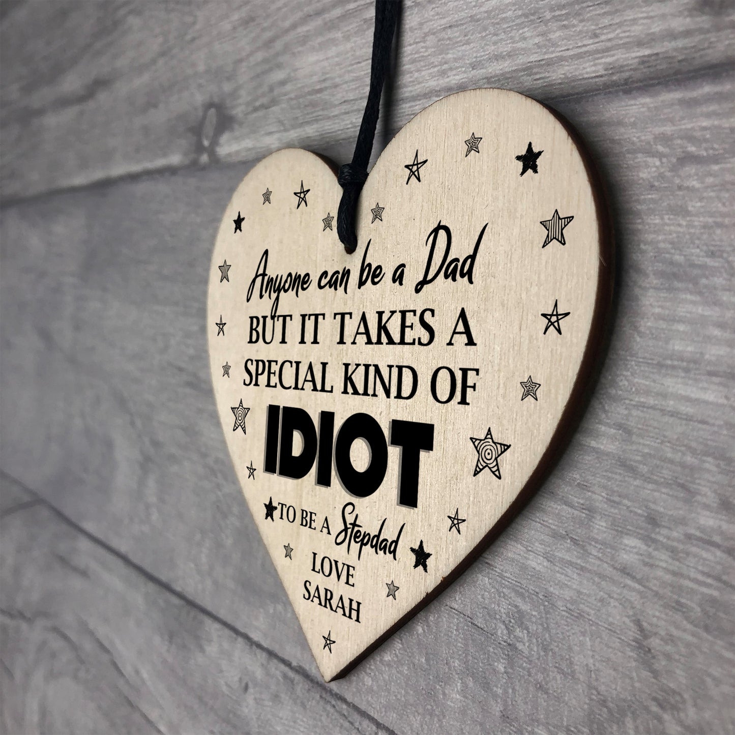 Personalised Step Dad Wooden Heart Joke Gift For Birthday