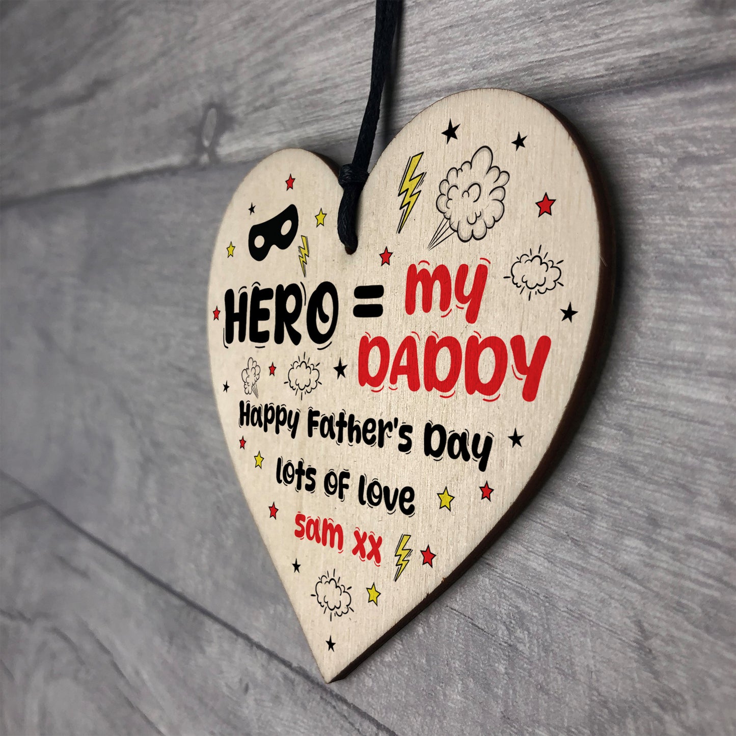 Daddy You are My Hero Personalised Wooden Heart Fathers Day Gift