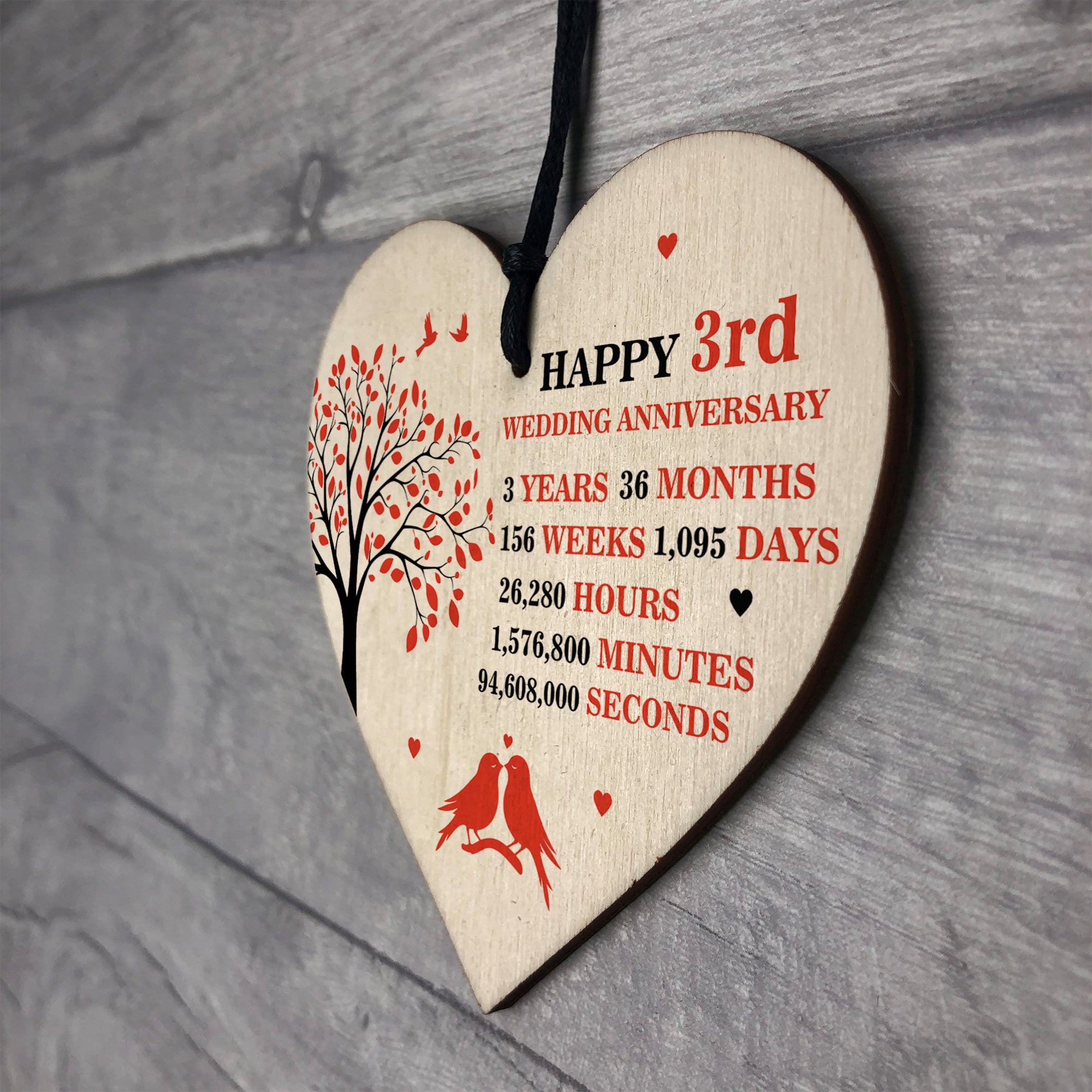 3rd Wedding Anniversary Heart Plaque Present For Anniversary – Red