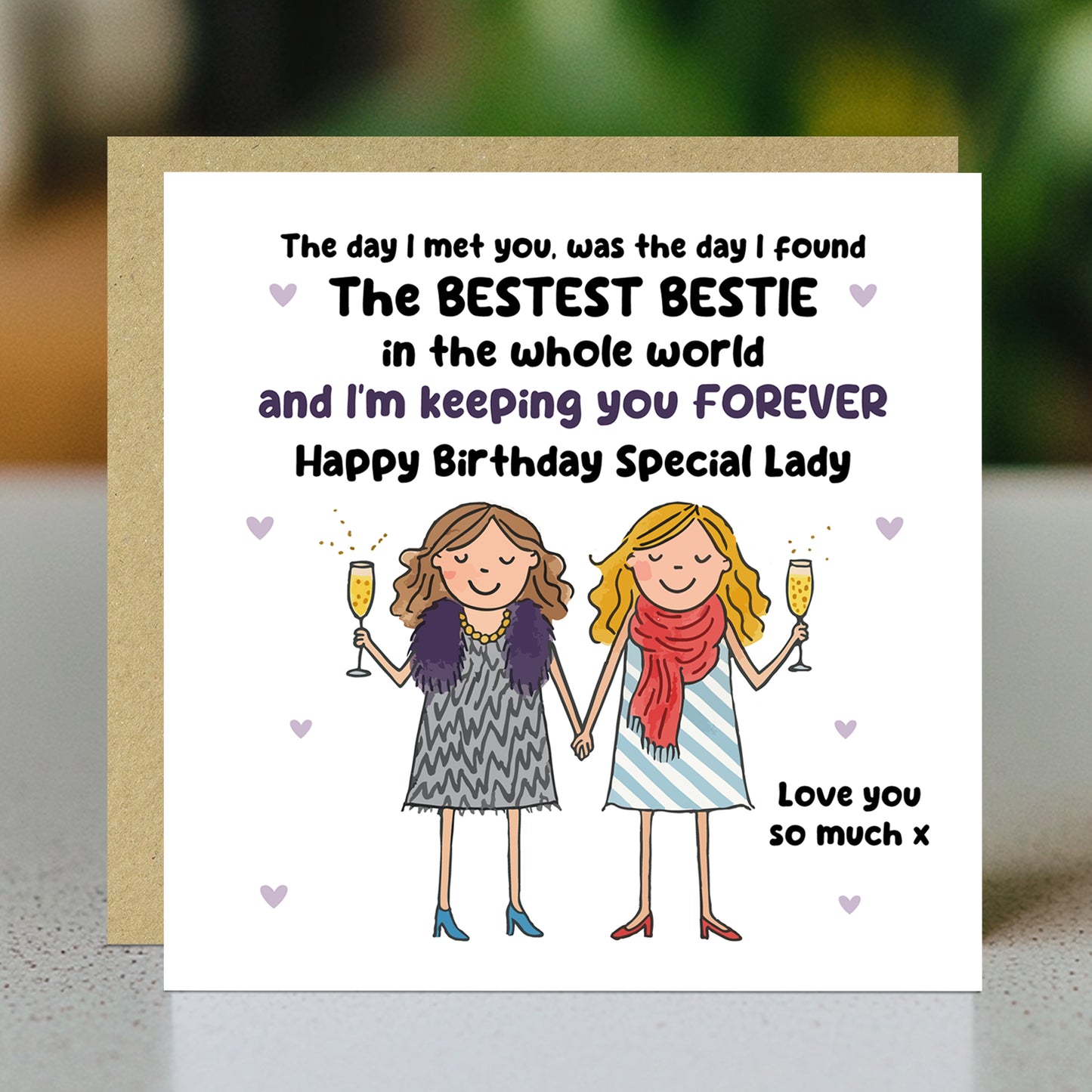 BESTIE Birthday Card With Kraft Envelope BFF Birthday Card