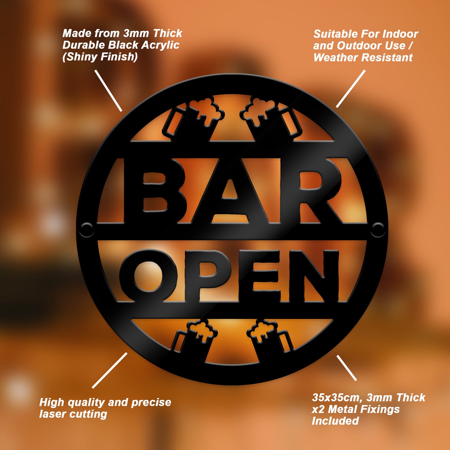 Bar Open Sign Wall Decor For Home Bar Man Cave Garden 35x35cm