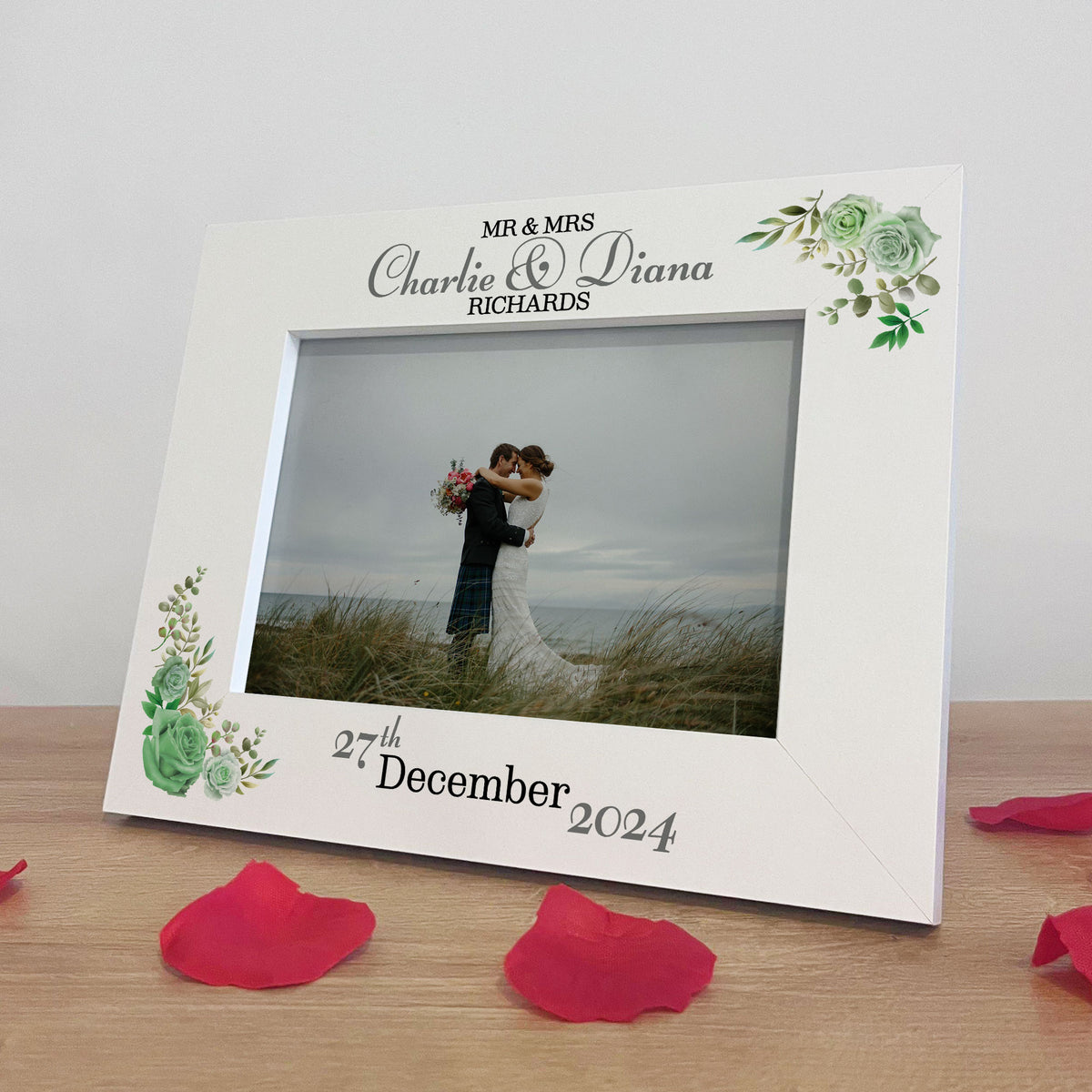 Mr & Mrs Gift Wedding Photo Frame Gift Floral Personalised
