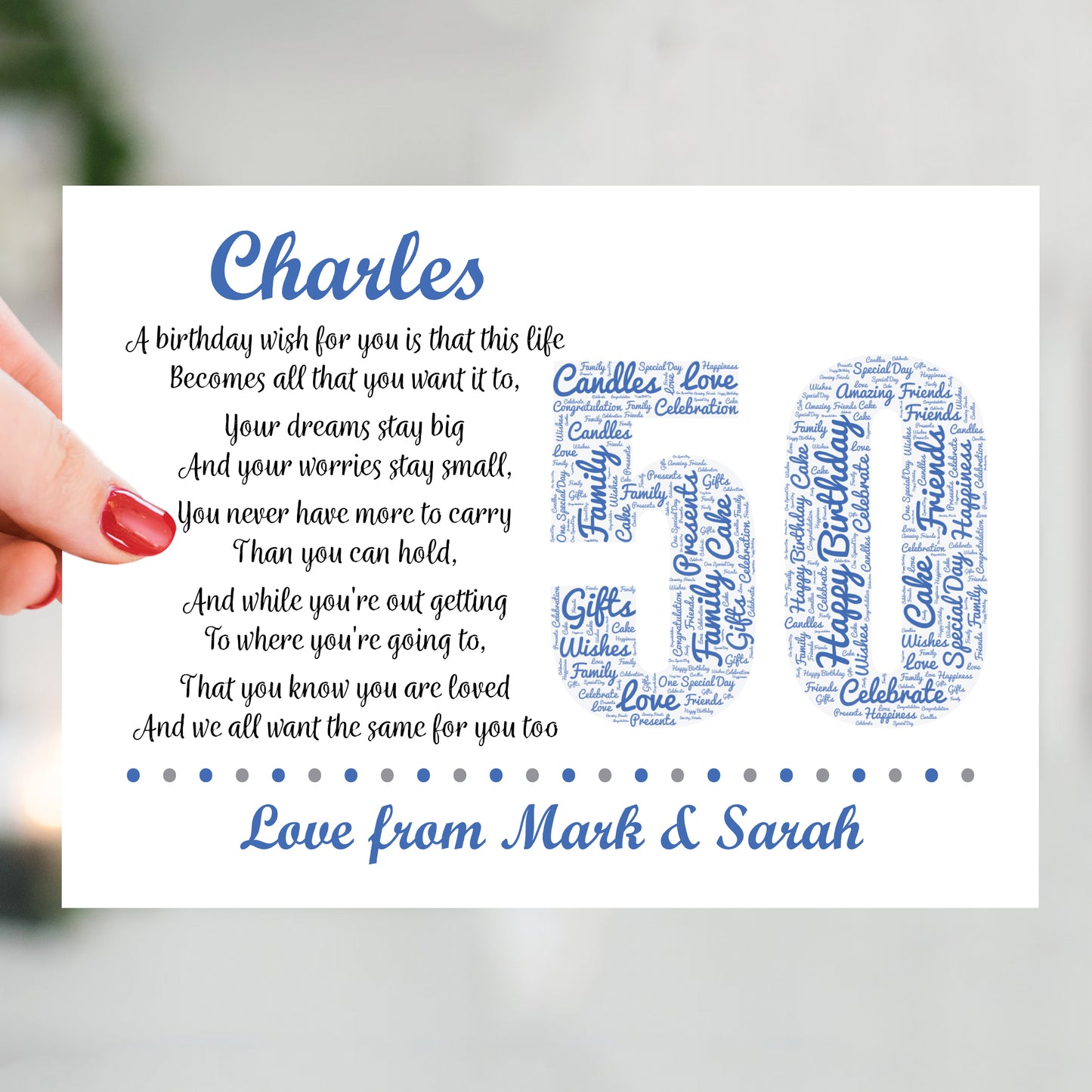 Personalised 50th Birthday Gifts for Him Husband Dad A3 Framed