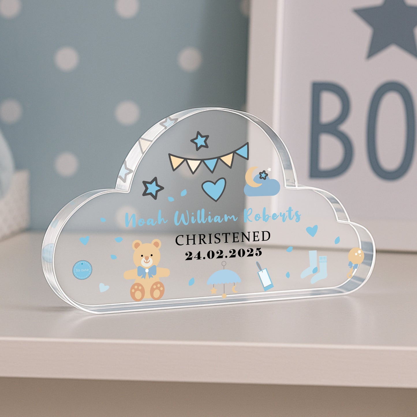 Personalised Baby Boy Christening Gift, Cloud Baby Plaque