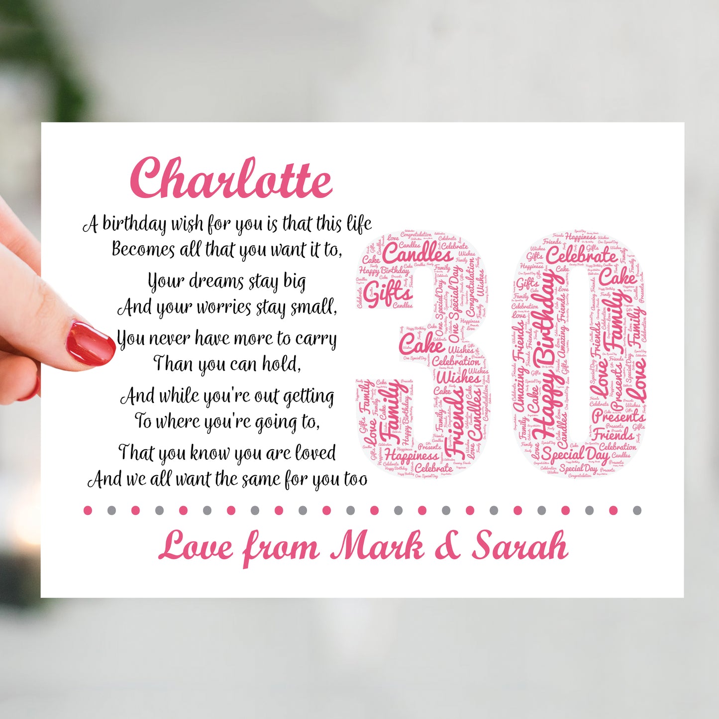 Personalised 30th Birthday Gift for Mum Daughter A3 Framed Print